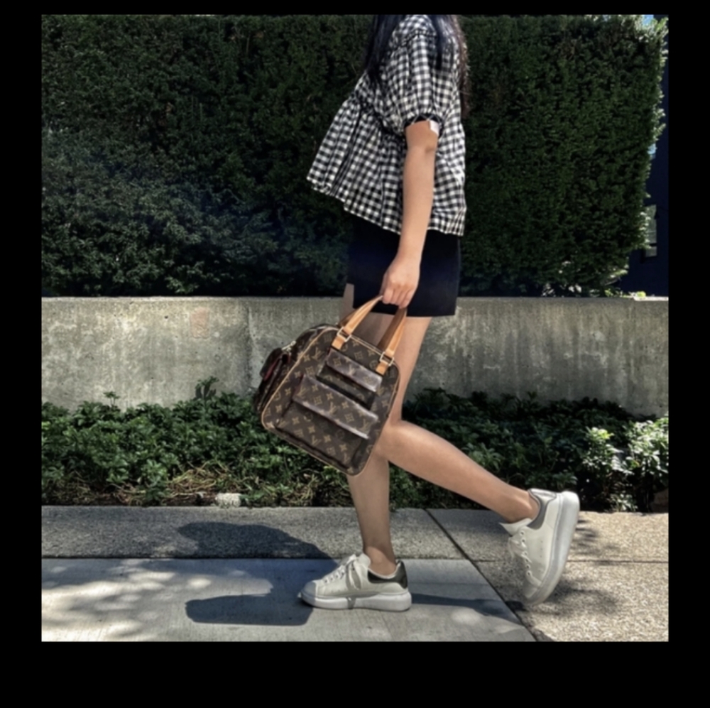Louis Vuitton Brown Monogram Satchel with Tan Handles